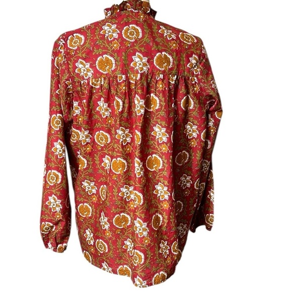 Mille Francesca Cinnabar Floral Button Front Blouse SZ M Cinnabar Red Olive - Picture 7 of 9